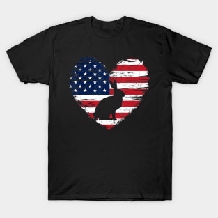 Rabbit American Flag Heart 4th of July USA Patriotic Pride T-Shirt